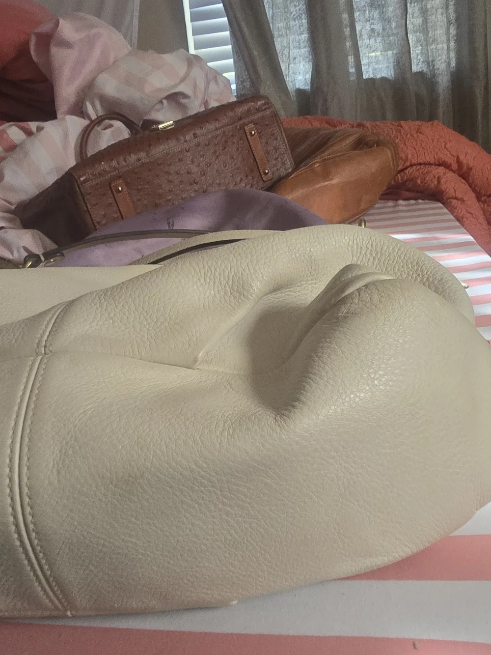 Coach Cream Pebbled Leather Hobo with Gold Hardware